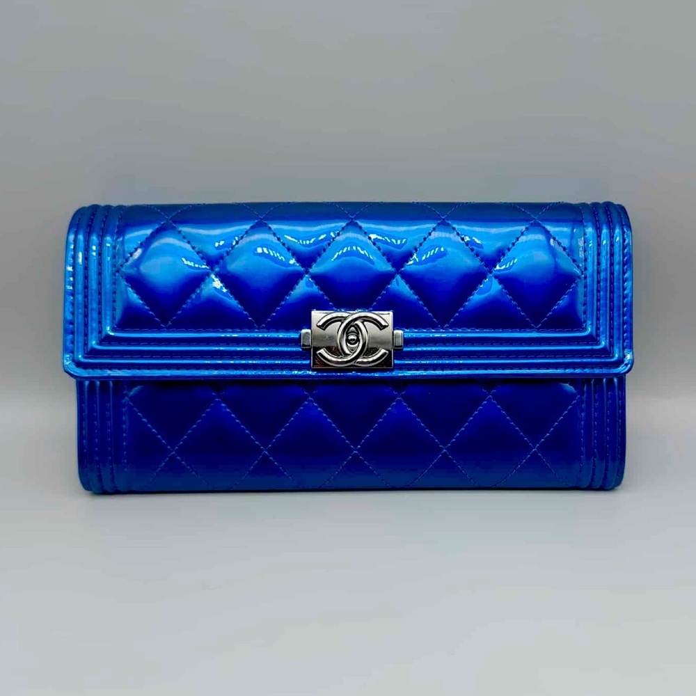 💙CHANEL  Boy Authentic Patent Leather Blue Clutch/Wallet